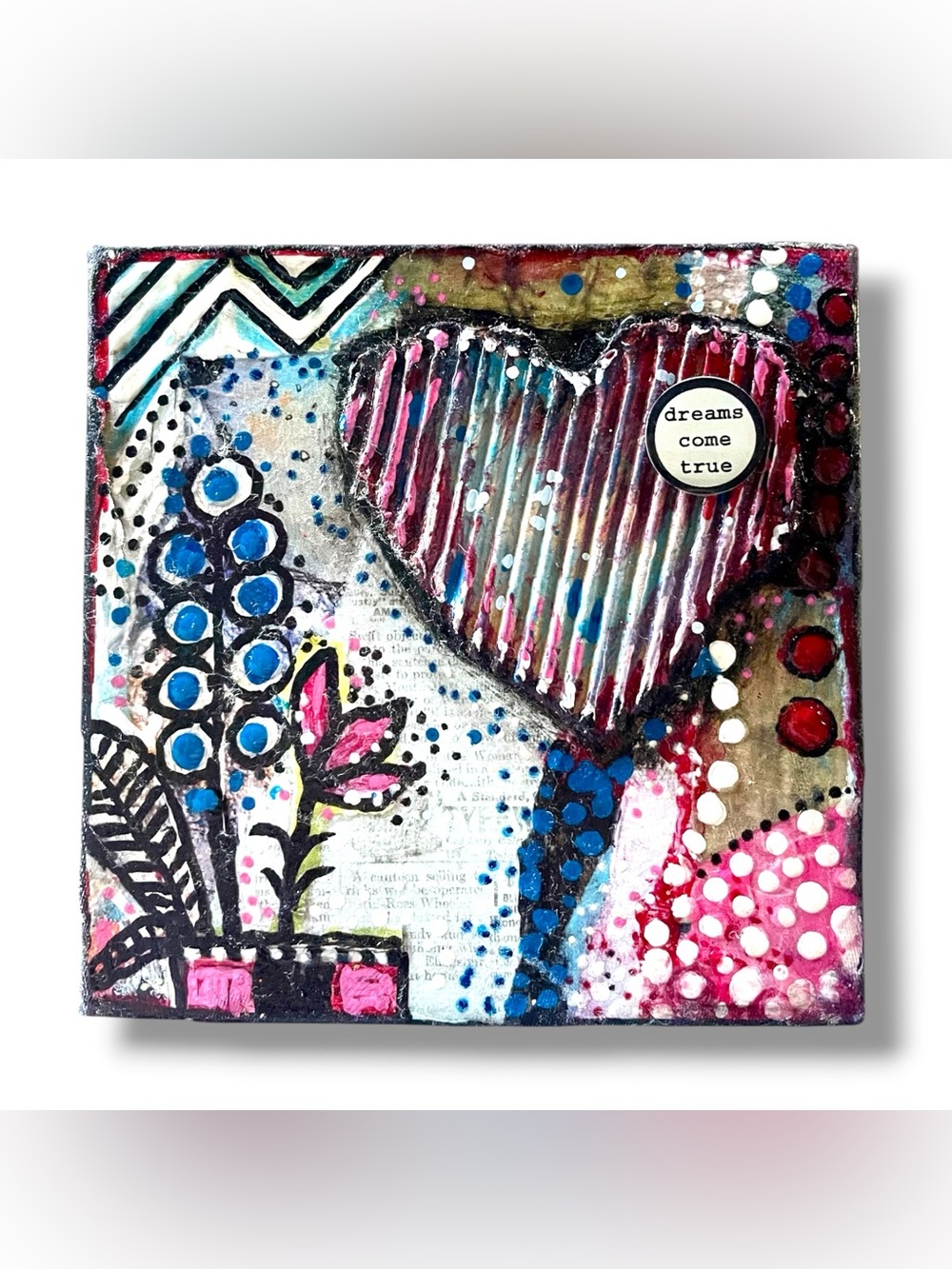 4” Square Box Original Signed Mixed Media Painting Art “Dreams Come True” OOAK